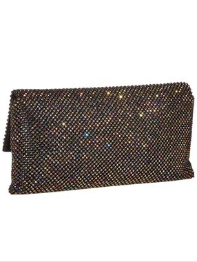 Jessica McClintock L49644 Womens Oil Slick Black Luisa Flap Clutch Handbag Purse